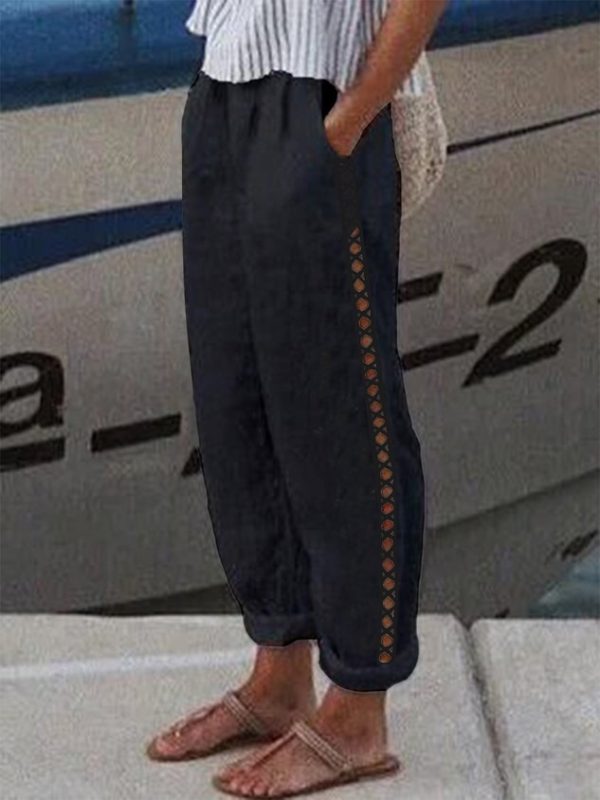 Women Casual Floral Loose Pockets Elastic Waist Pants Ankle Length Pants