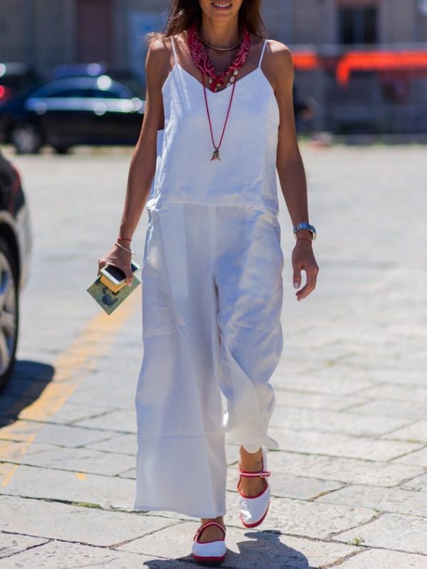 Plain Sleeveless Pockets Casual Jumpsuit