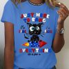 Women's Cotton 4th Of July Just Here To Bang It's Fine I'm Fine Black Cat T-Shirt