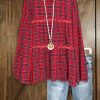 Vintage Plaid Pattern Frayed Pleated Top