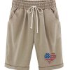 Women‘s Independence Day Knee Length Bermuda Shorts Plus Size Casual Summer Loose Fit Long Shorts Elastic Waist Shorts with Pockets