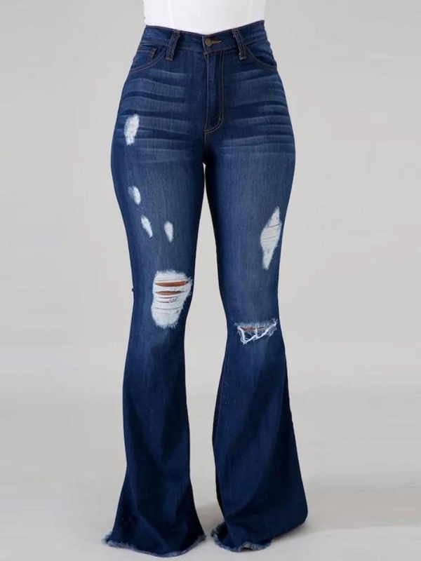 1-14-1 Plus Size High-Waist High Stretchy Ripped Boot Cut Jeans