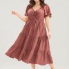 Plain Ruched Drawstring Pocket Ruffle Tiered Dress