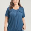 Solid Round Neck Pleated Detail T-shirt