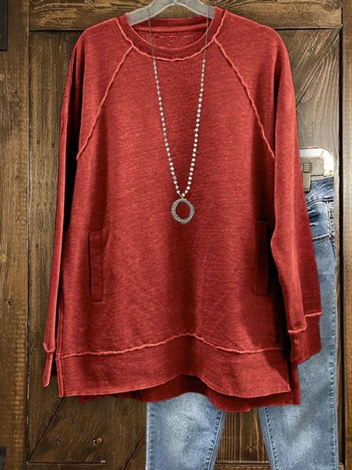 Casual Raglan Sleeve Pocket Sweatshirt