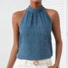 Blue Plain Sleeveless Halter Top