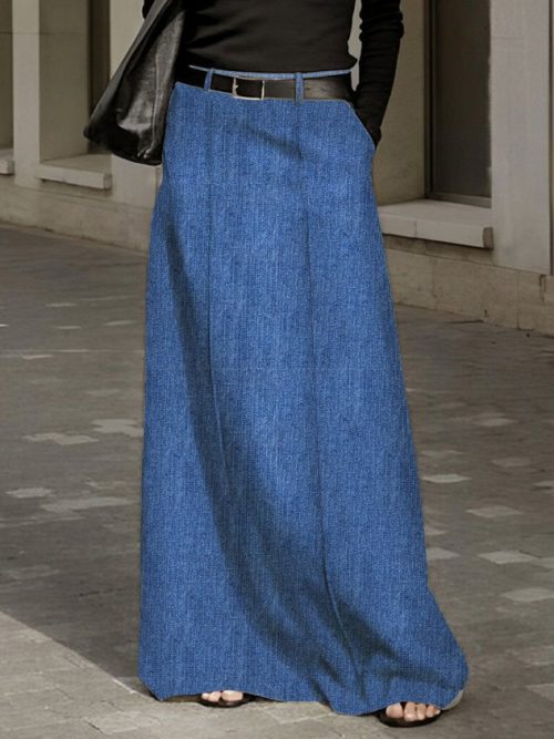 16c7b83ee701b04b0d4186c88a022043-1 Maxi Daily Plain Casual Denim Skirt