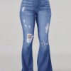 17-6-1 Plus Size High-Waist High Stretchy Ripped Boot Cut Jeans