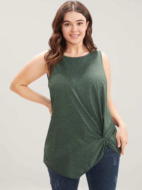 19698099-ah-2e9f07dd-e3e0-4b3d-9f59-ad52eb21c0a1-1 Solid Twist Front Sleeveless Round Neck Tank Top