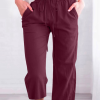 Women's Casual Summer Linen Pants High Waisted Loose Yoga Sweatpants Crop Pants with Pockets