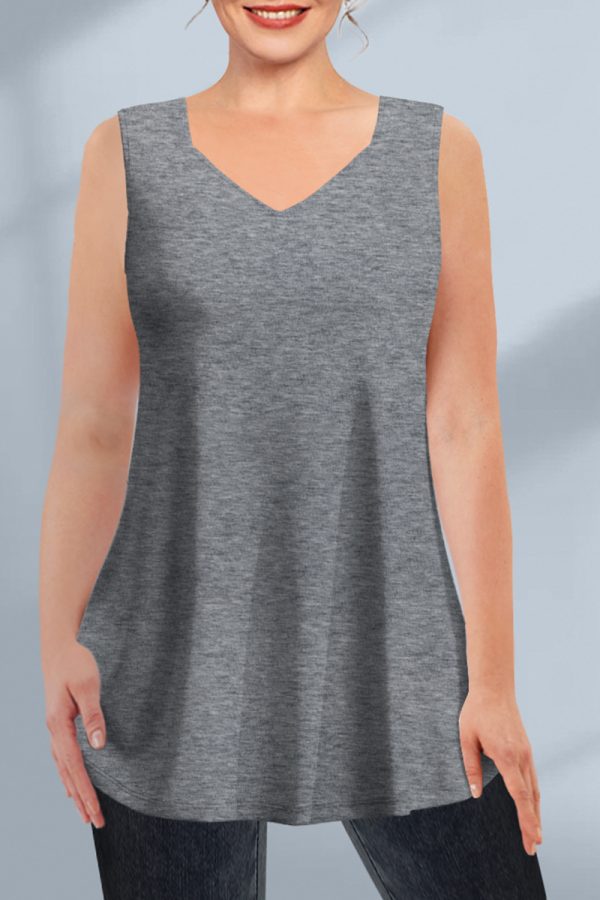 1c0fe31874b8460597fab19396d58c49-1 Women'sPlus Size Casual Black V Neck Tunic Tank Top