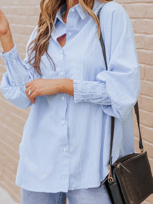 1fd834c3a8d5a1cd168be76207245e9e-1 Striped Puff Sleeve Loose Blouse