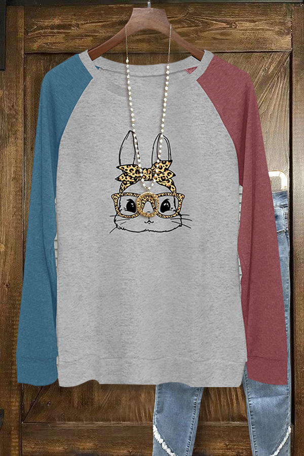 257440d7b82ffe3206246244a778b6fe-1 Colorblock Leopard Bunny Print Long Sleeve Top