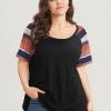 Striped Contrast Raglan Sleeve Round Neck T-shirt