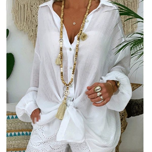 28ac99c1d79bfc8df0a7d3f749517507-1 Solid Color Button Long Sleeve Loose Casual Shirt Women's Top