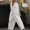 2dbf30edbb8c687e5f675efe52996b24-1 Loose Casual Hollow Out Lace Pockets Drawstring Waist Plain Linen Pants