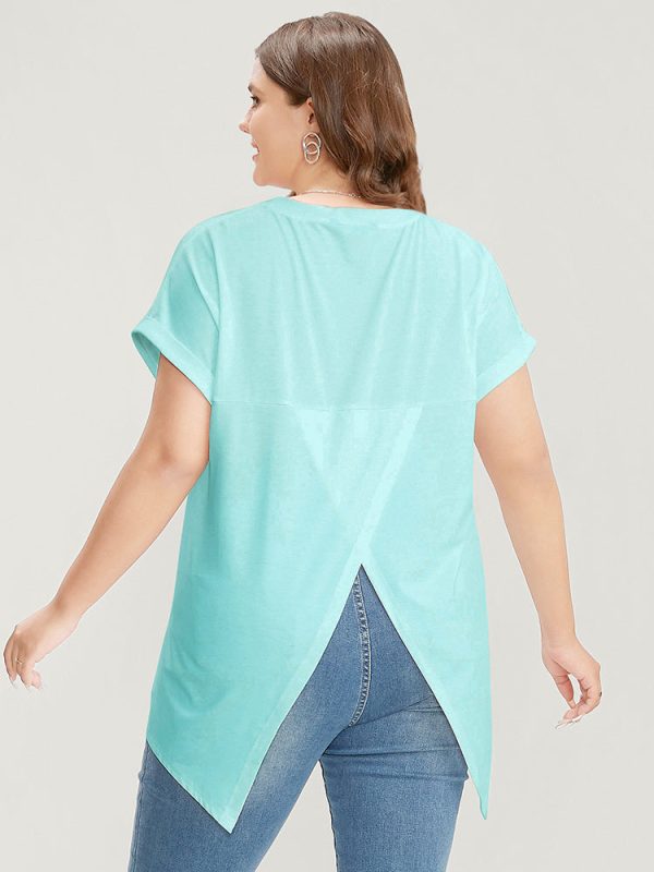 Solid Round Neck Crossover Back T-shirt