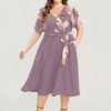 Floral Printed Pocket Ruffles Surplice Neck Belted Midi Dress