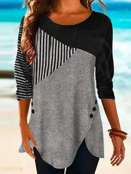 3135238758-43346029066-4502961188-43222541228-1-1 Vintage Stripe Black and Gray Color Block Tunic