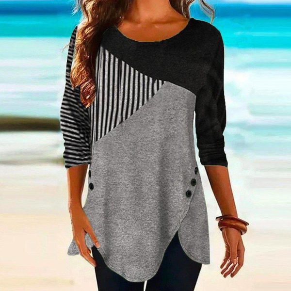 Vintage Stripe Black and Gray Color Block Tunic