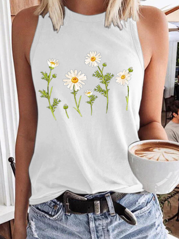 34c822c9987d167dc01bfd874d27bc5a-1 Women's Cute Wildflower Casual Daisy Crew Neck Tank Top