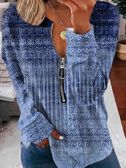 3688ba3220a5b1a9b3f5a57a33a1fa96-1 Vintage Graphic Print Zipper Design Top