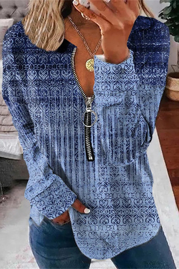 3688ba3220a5b1a9b3f5a57a33a1fa96-1 Vintage Graphic Print Zipper Design Top