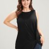 Solid Twist Front Sleeveless Round Neck Tank Top