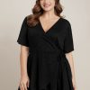 Plain Surplice Neck Tie Side Asymmetrical Hem T-shirt