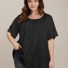 Plain Round Neck Button Detail Blouse