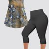 Women's Plus Size Casual Green Retro Floral Print Two Piece Pant Set