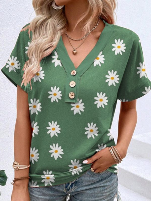 Jersey V Neck Casual Buckle Shirt