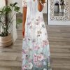 Women's Floral Printed Short Sleeve V-neck Maxi Dress