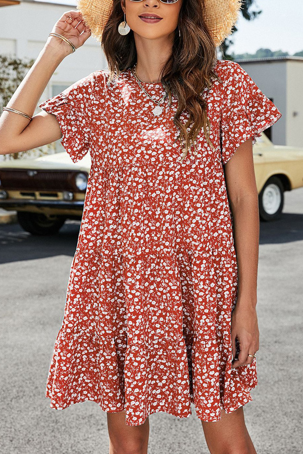 4d5fe0e777a6a8839b436daf6c74cfae-1 Animal Print Ruffle Sleeve Mini Dress