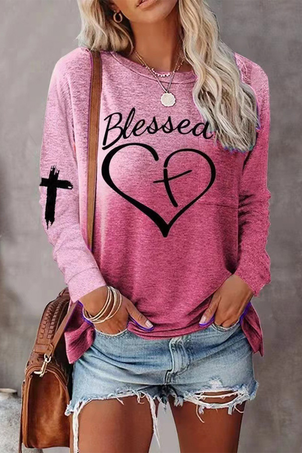 4e0c16add8ff9d1f672b53ffd88f5142-1 Colorblock Letter Cross Print Casual Top