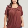 Solid Round Neck Pleated Detail T-shirt