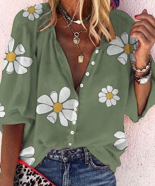 551fa4f9cfab1129d976669024698dc3-1 Breezy Floral Print 3/4 Sleeve Shirt