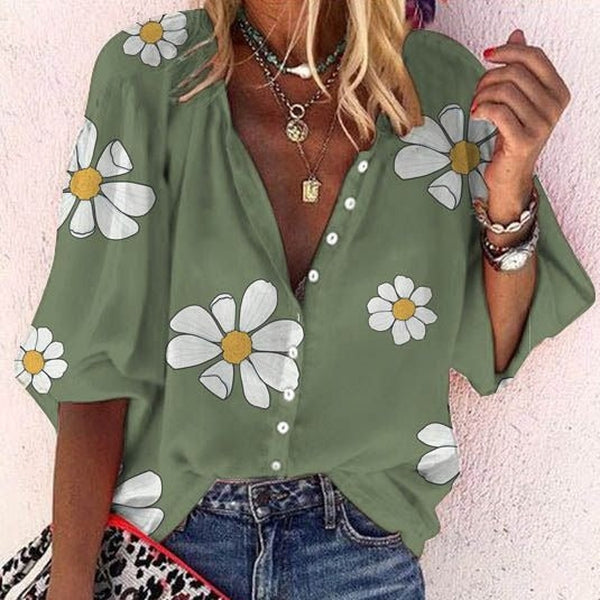 551fa4f9cfab1129d976669024698dc3-1 Breezy Floral Print 3/4 Sleeve Shirt