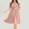 Floral Printed Pocket Ruffles Surplice Neck Belted Midi Dress