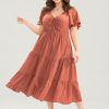 Plain Ruched Drawstring Pocket Ruffle Tiered Dress