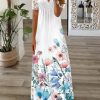 Women's Floral Printed Short Sleeve V-neck Maxi Dress