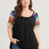 Striped Contrast Raglan Sleeve Round Neck T-shirt