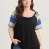 Striped Contrast Raglan Sleeve Round Neck T-shirt