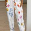 Floral Buckle Pockets Hollow Out Lace Casual Pants