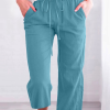 Women's Casual Summer Linen Pants High Waisted Loose Yoga Sweatpants Crop Pants with Pockets