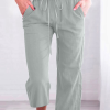 Women's Casual Summer Linen Pants High Waisted Loose Yoga Sweatpants Crop Pants with Pockets