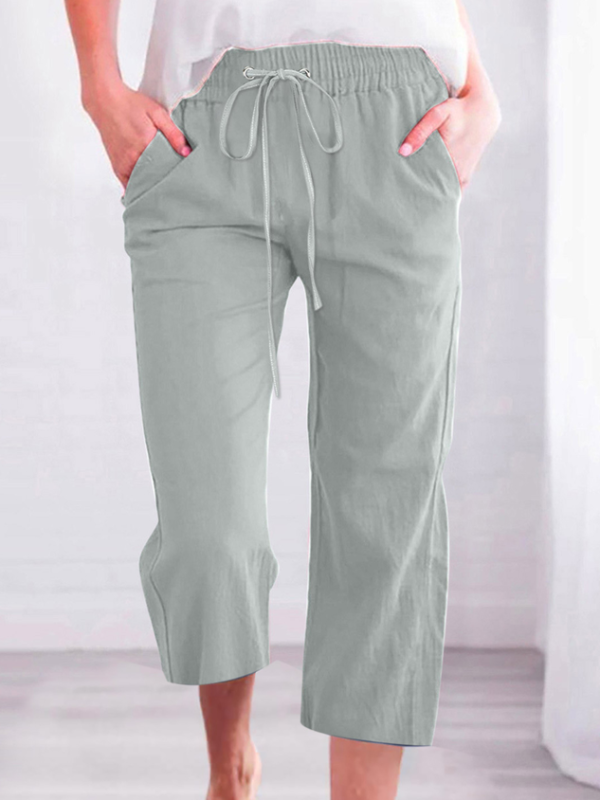 Women's Casual Summer Linen Pants High Waisted Loose Yoga Sweatpants Crop Pants with Pockets