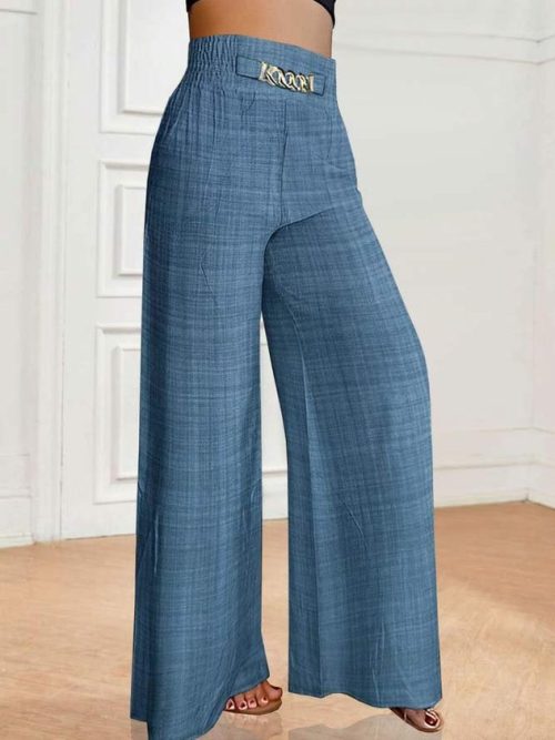 676b8fc6f26c1021300e95db86d19884-1 Casual Plain Loose Metal Pants