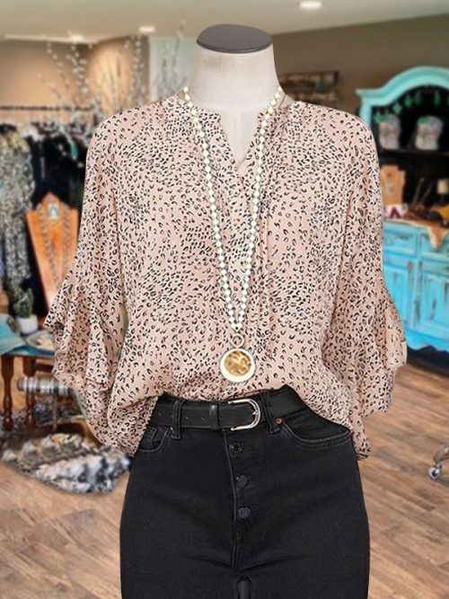Classic Leopard Print Ruffle Sleeve Top