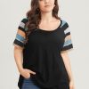 Striped Contrast Raglan Sleeve Round Neck T-shirt